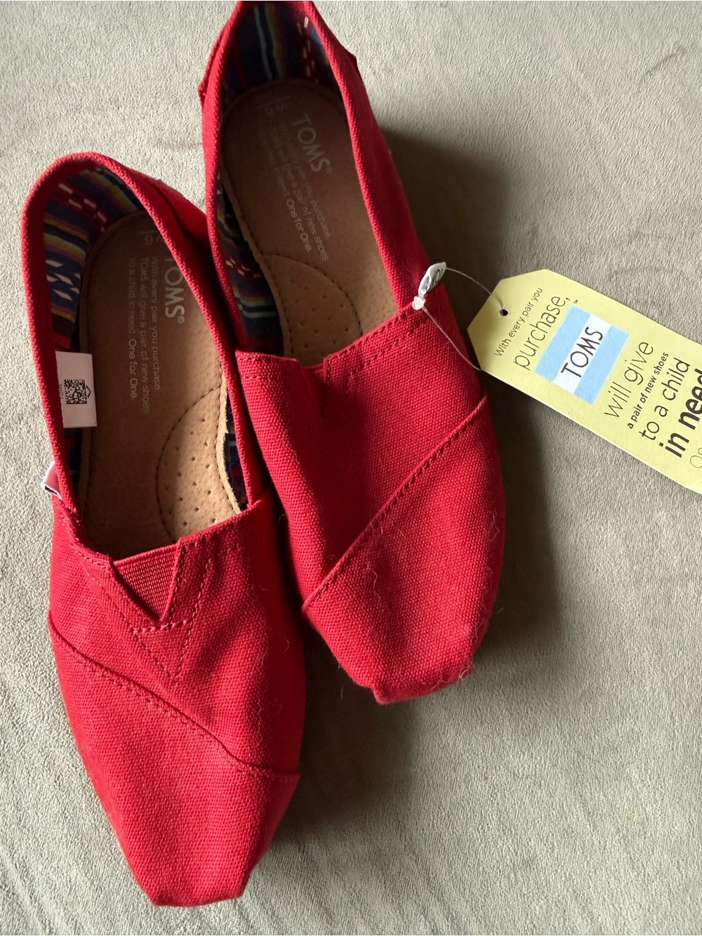 TOMS Red Classic Canvas Slip On Shoes